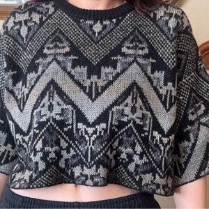 Free People Black and Gray Textured Sweater